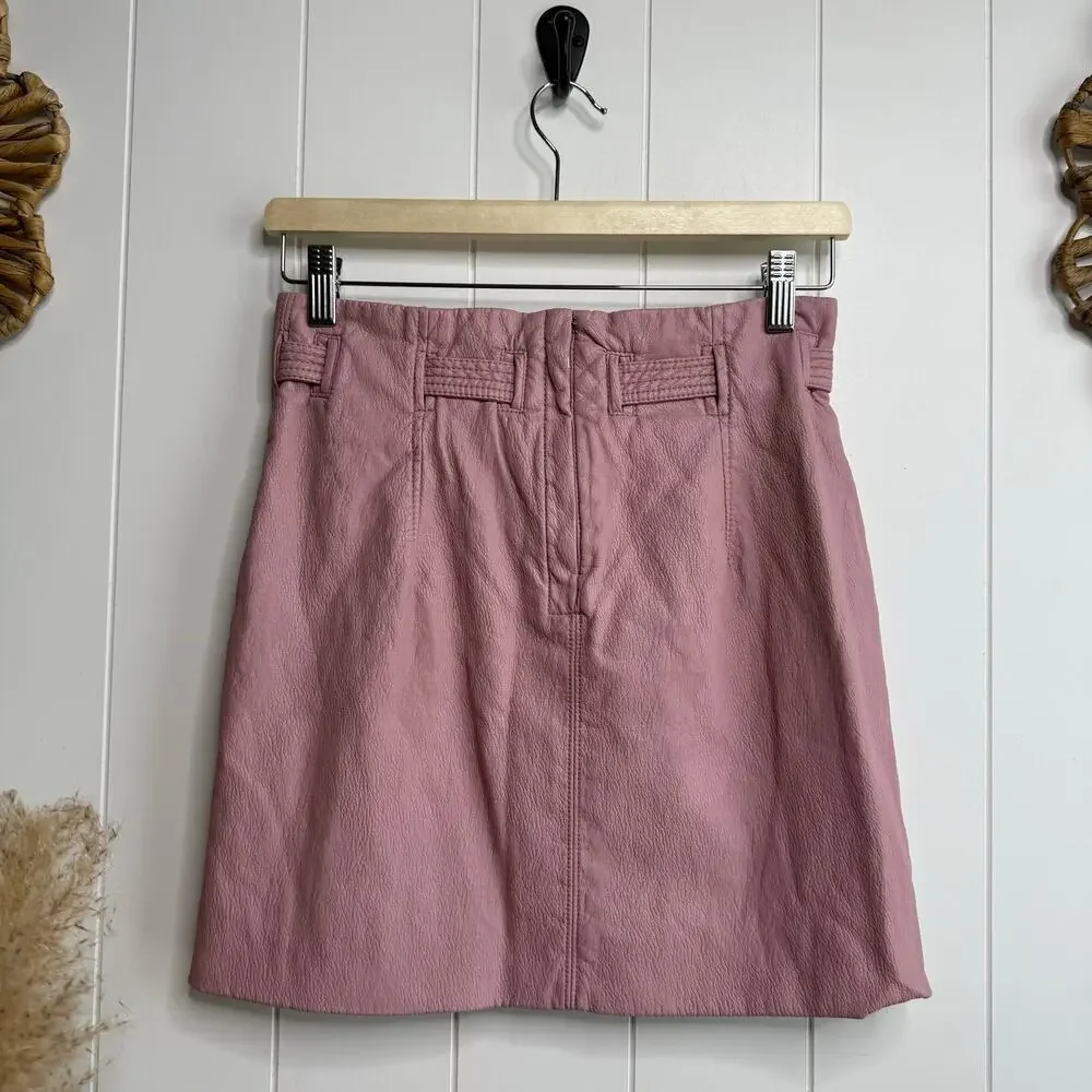 Free People mini skirt paperbag belted vegan leather pleated 4 mauve boho